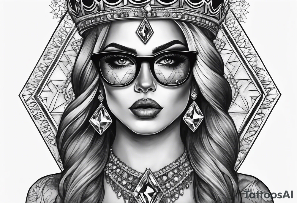 Dead Diamond queen wearing glasses add gemstones make her scarier tattoo idea