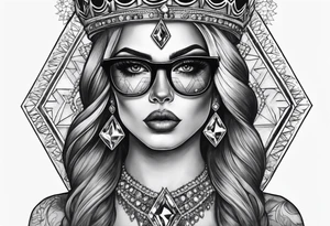 Dead Diamond queen wearing glasses add gemstones make her scarier tattoo idea