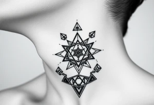 several sacred geometry pieces moving across the whole throat tattoo idea