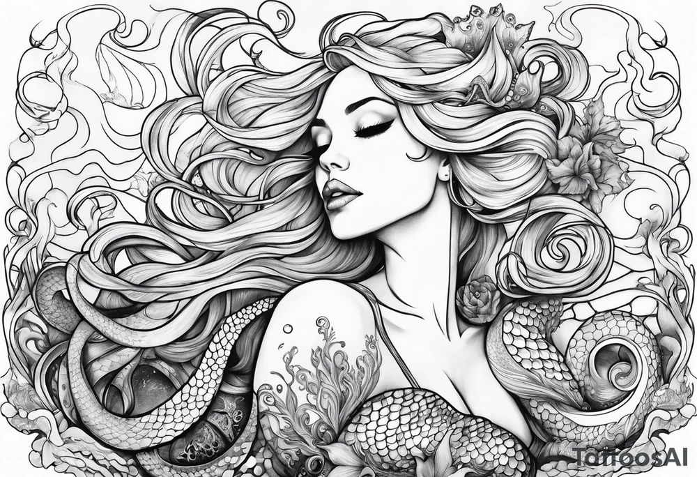 Blond mermaid with giant octopus tattoo idea