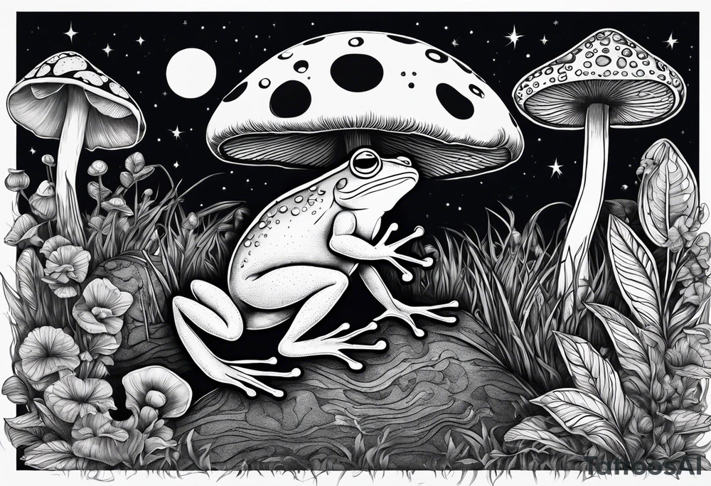 dancing frog under the moonlight mushroom in the Background mystical tattoo idea dancing frog under the moonlight mushroom in the Background mystical tattoo idea