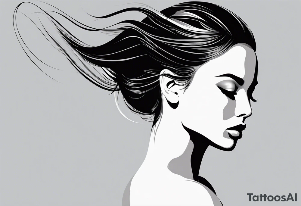 Esboço minimalista em arte digital estilo traços
de Oxum Opará. Figura feminina de perfil,
dançando com leveza e movimento. Cabeça com
coroa e contas, cabelo em trança. Mão esquerda
com Abebé (espelho), mão direita com adaga.
Posicionada aos pés de uma cachoeira. tattoo idea
