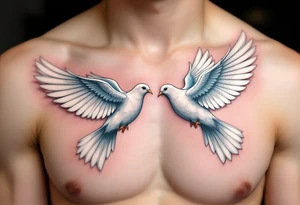 A pair of 3D doves with outstretched wings, their feathers detailed in soft whites and subtle blues, symbolizing peace and unity. tattoo idea