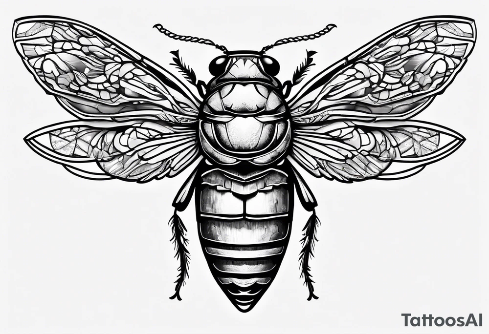 cicada on top of red greek design tattoo idea