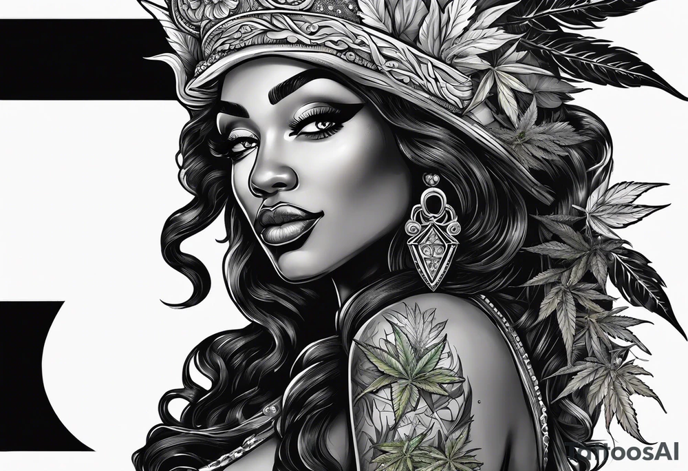 Black Goddess of marijuana tattoo idea
