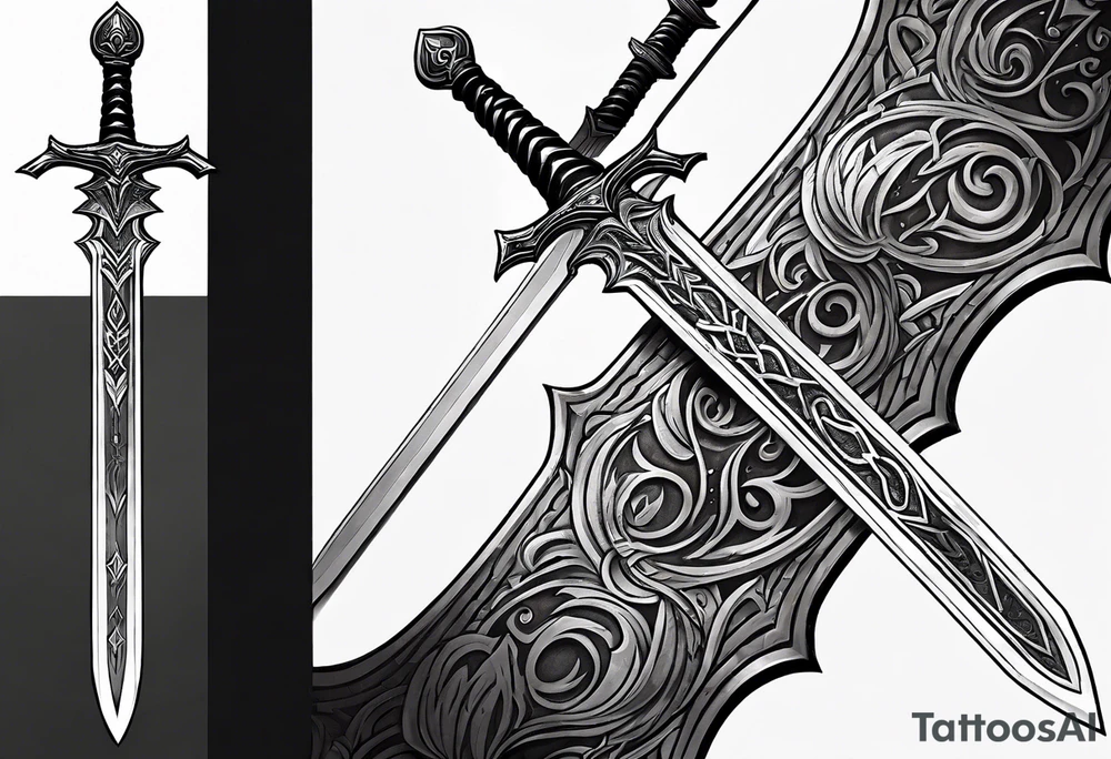 Viego's sword from League of legends, in cybersigilsm tattoo sytle tattoo idea