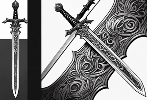 Viego's sword from League of legends, in cybersigilsm tattoo sytle tattoo idea