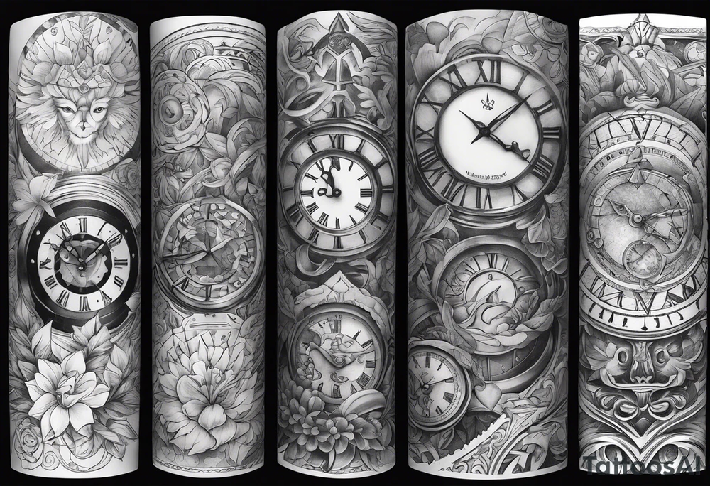 sleeve tattoo to contain the symbols family , love, health, time, money , happines tattoo idea