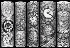 sleeve tattoo to contain the symbols family , love, health, time, money , happines tattoo idea