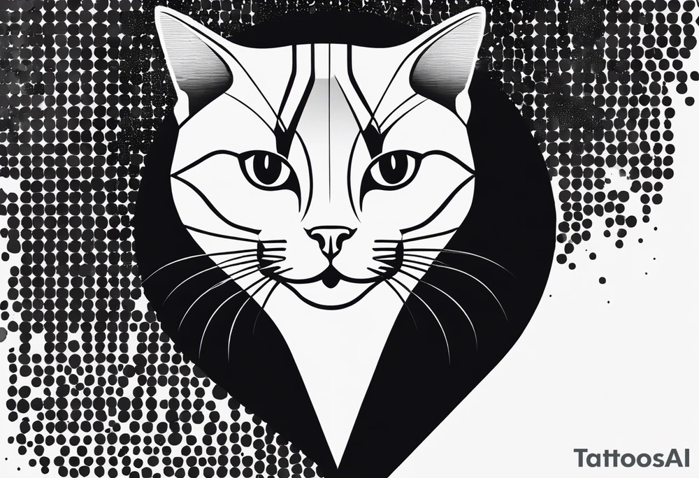 cat, abstract, geometric, lines, halftone, splatter, cat paw, hexagon tattoo idea