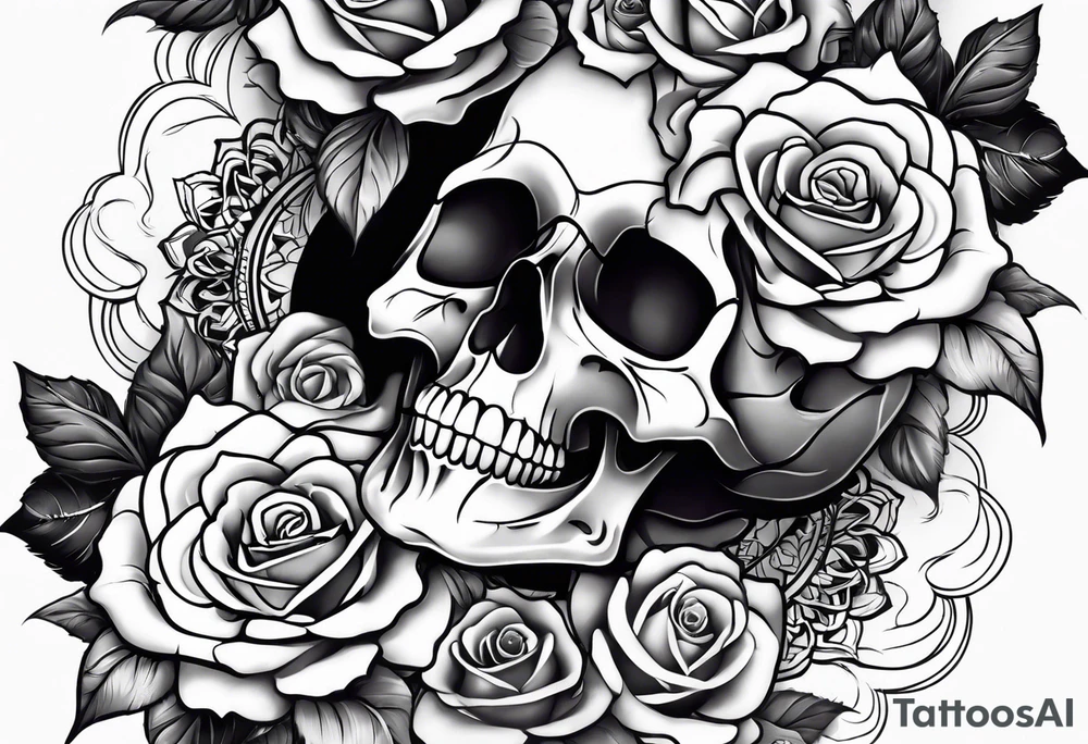 skull and roses tattoo idea