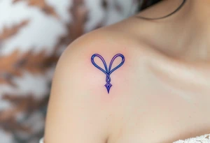 A silver  symbol for love rune with blue accents, surrounded by violet tattoo idea