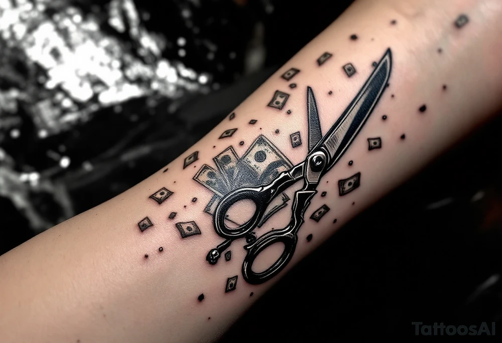 Barber pole and scissors and razor with raining money tattoo idea Barber pole and scissors and razor with raining money tattoo idea