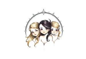 3 petites filles ( une cheveux noir et deux blondes)
sous un arc en ciel incomplet tattoo idea