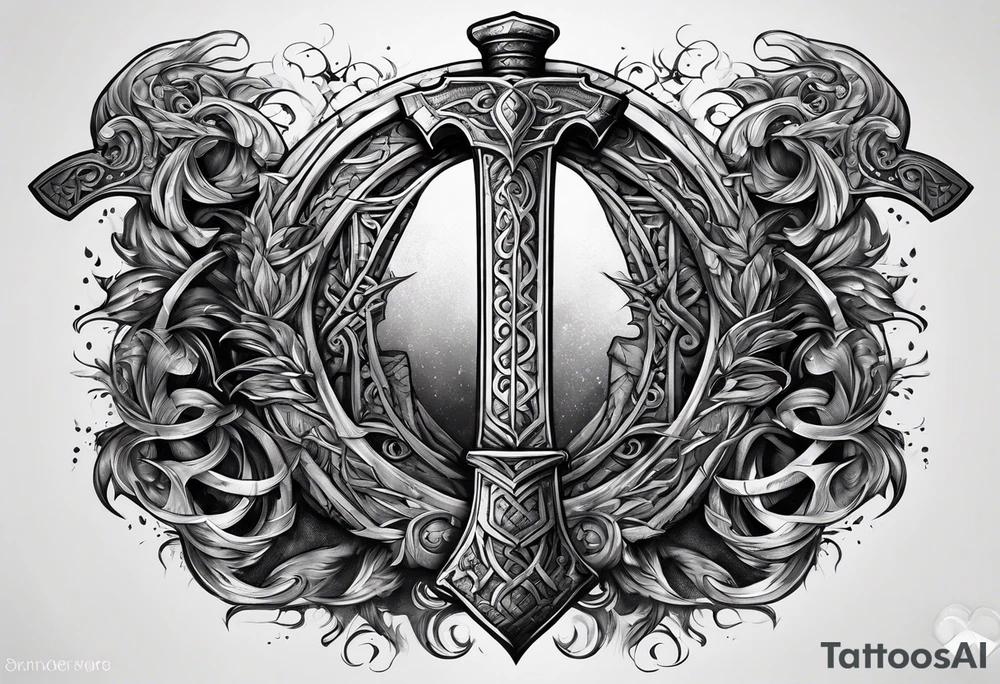 Valhalla gates sword  axe tattoo idea
