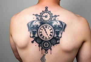Gears that look like clocks Rottweilers mechanical sleeve tattoo idea