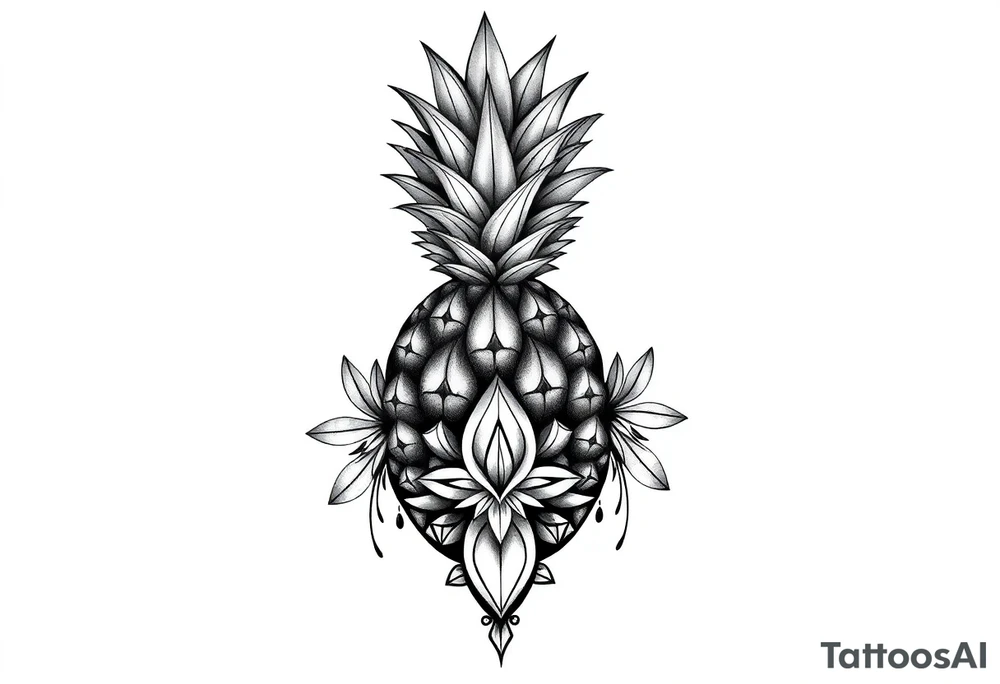 Bushy crown pineapple vagina, design to go over vagina , erotic vagina area design, anus to be at the bottom tattoo idea