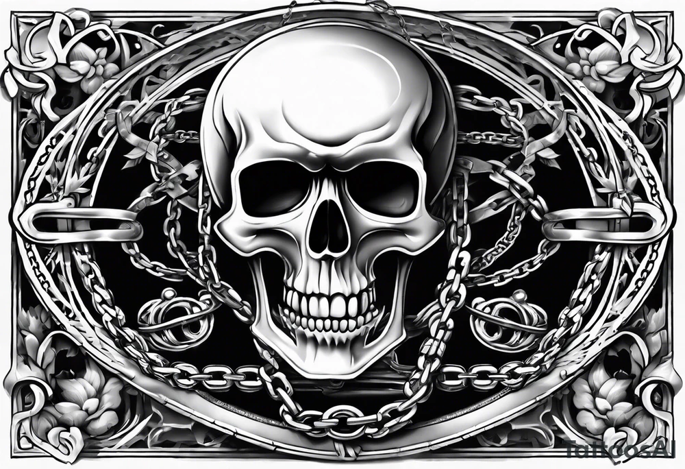 Skeleton with ball and chain tattoo idea