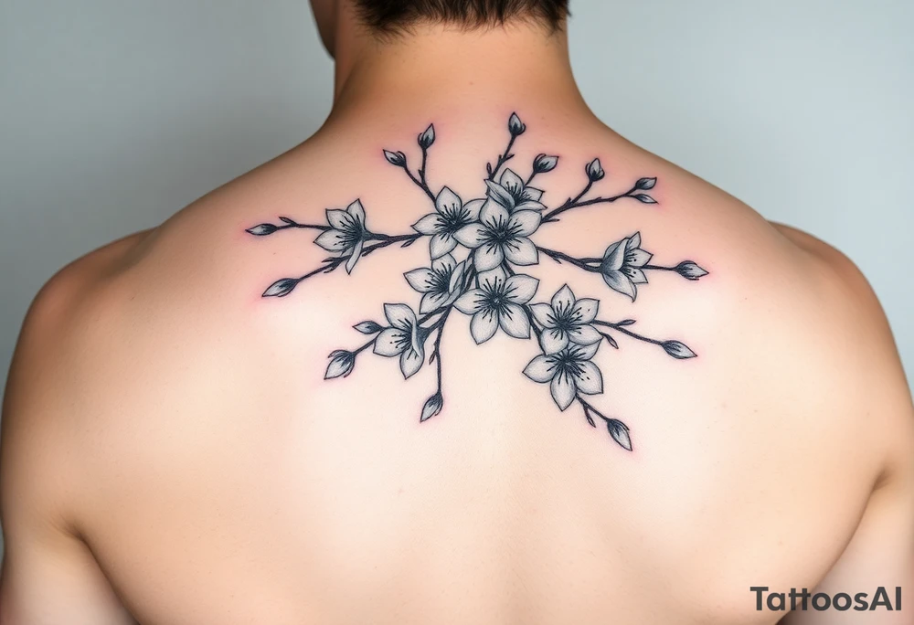 delicate cherry blossoms swirling in spring breeze with petals tattoo idea
