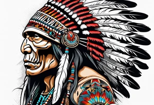 Native American bonnet war chief skull tattoo idea