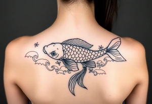 traditional koi fish swimming upstream through turbulent waves tattoo idea