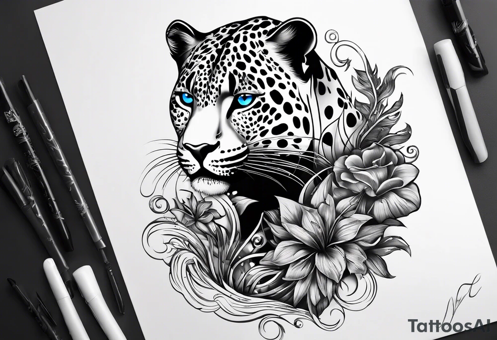 you leopard with blue eyes walking in a nautical setting tattoo idea you leopard with blue eyes walking in a nautical setting tattoo idea