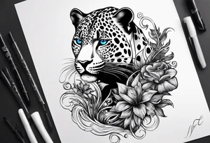 you leopard with blue eyes walking in a nautical setting tattoo idea