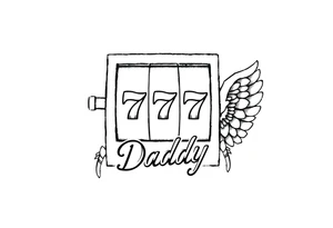 Slot machine with 777 and the word Daddy with angel wings tucked tattoo idea