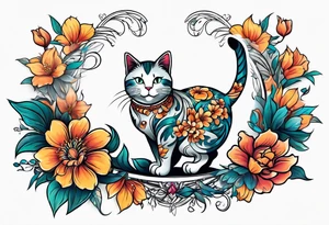 Cat dancing with a flower tattoo idea