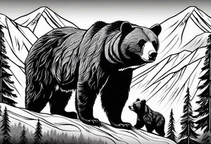 mamma bear and cub with mountains tattoo idea