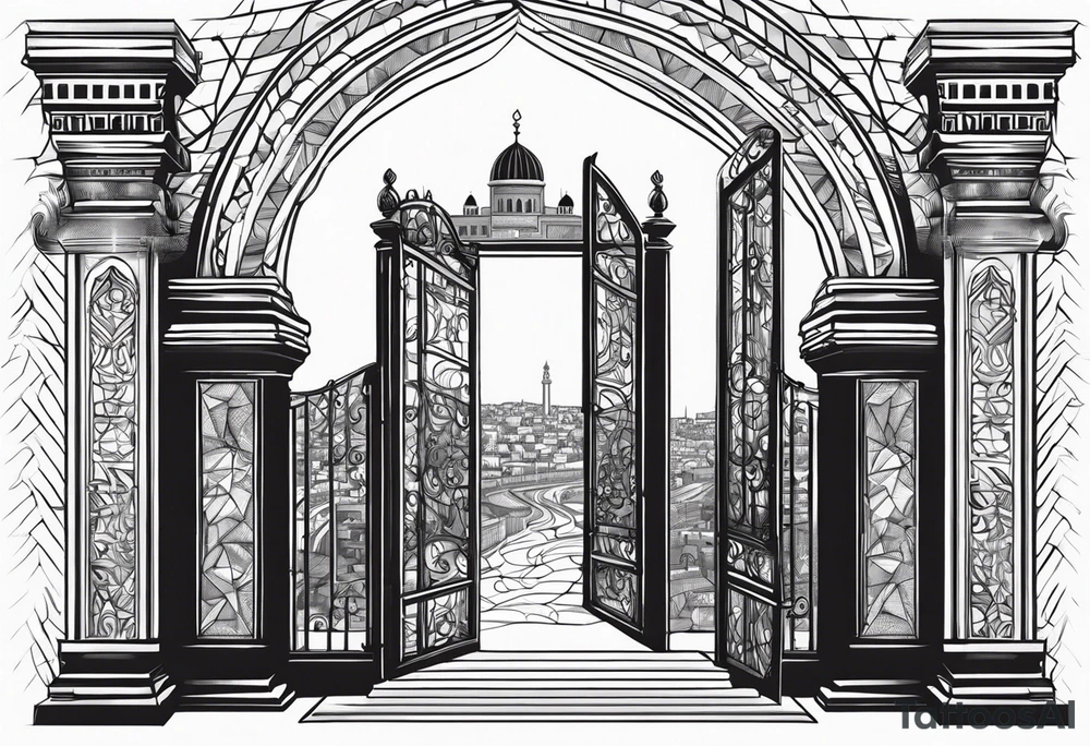 israel city vector gate 
swirl 
 vignette tattoo idea