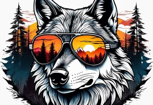 Badass wolf wearing sunglasses
Dark woods
Mountain peaks
Sunset tattoo idea