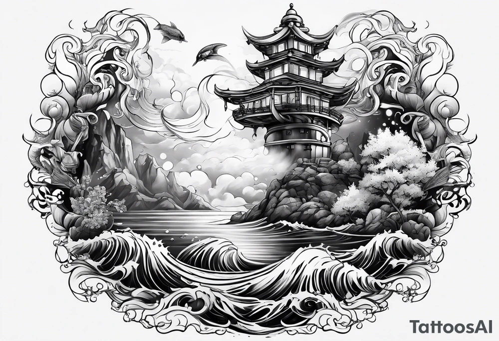 Neptun mit ganzen Körper im Wasser stehend tattoo idea