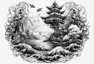 Neptun mit ganzen Körper im Wasser stehend tattoo idea