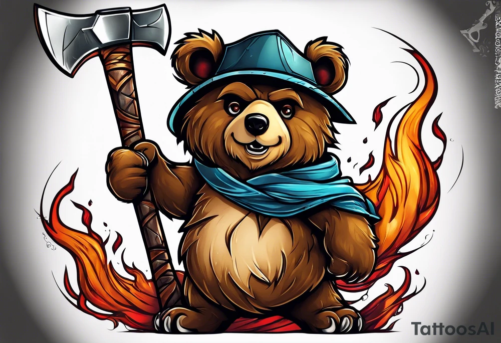 anthropomorphic bear with a two-handed ax tattoo idea