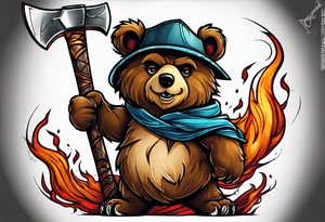 anthropomorphic bear with a two-handed ax tattoo idea