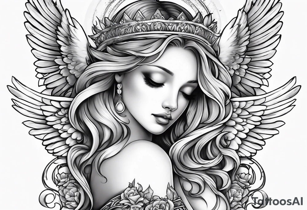 Praying angel with doves full sleeve tattoo idea Praying angel with doves full sleeve tattoo idea
