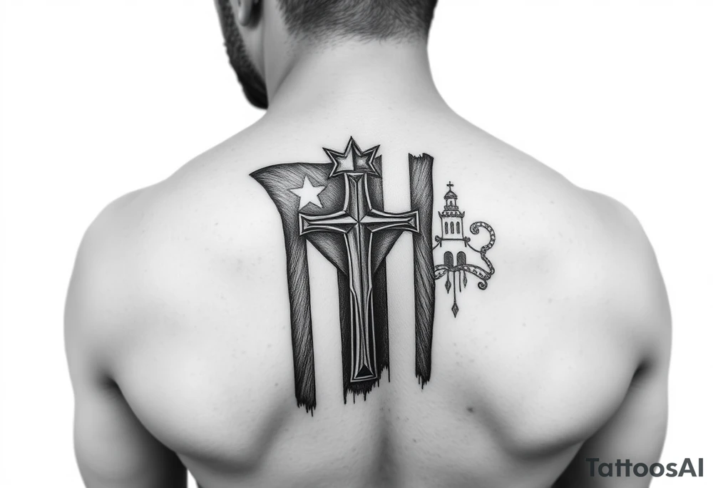 puerto rican flag , cross, old san juan in the background tattoo idea