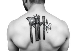 puerto rican flag , cross, old san juan in the background tattoo idea