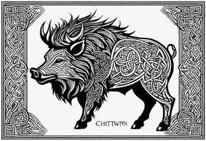 A classic tribal Celtic boar Integrated with a Chatwin, family crest and a Thistle. Simple with few lines. tattoo idea