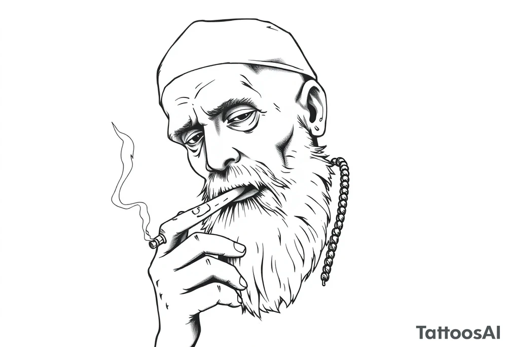 Simple American traditional style pope smoking meth tattoo idea