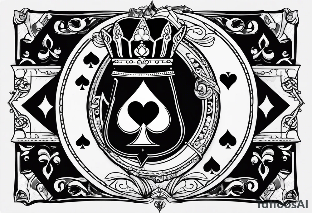 one playing card with both queen of hearts and king of spades in extreme minimalistic style tattoo idea