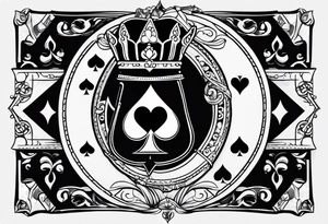 one playing card with both queen of hearts and king of spades in extreme minimalistic  style tattoo idea