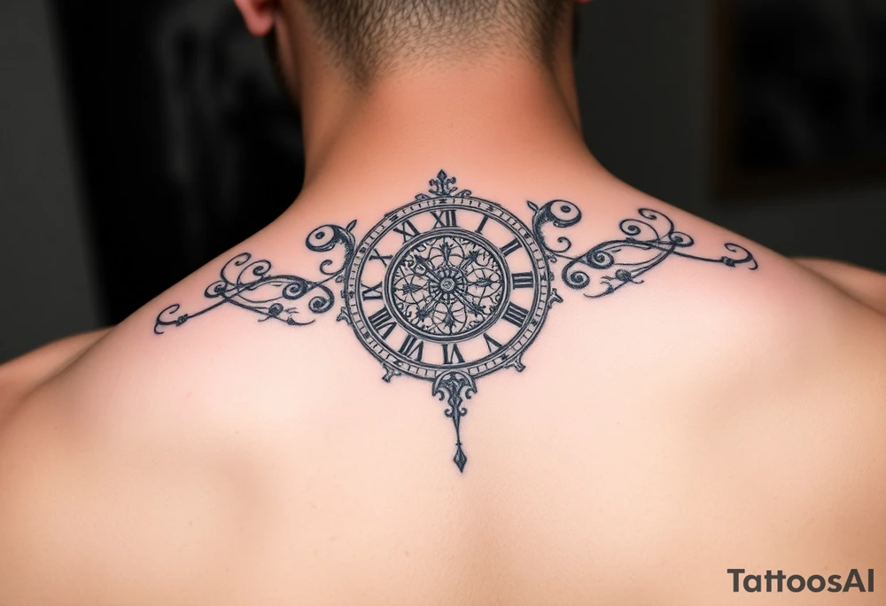 vintage roman numerals within ornate clockwork mechanism sleeve tattoo idea