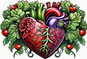 Manly Human heart intertwined with cabbage leaved tattoo idea