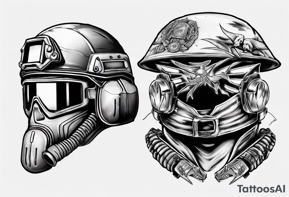 army helmet with 3 bullets tattoo idea