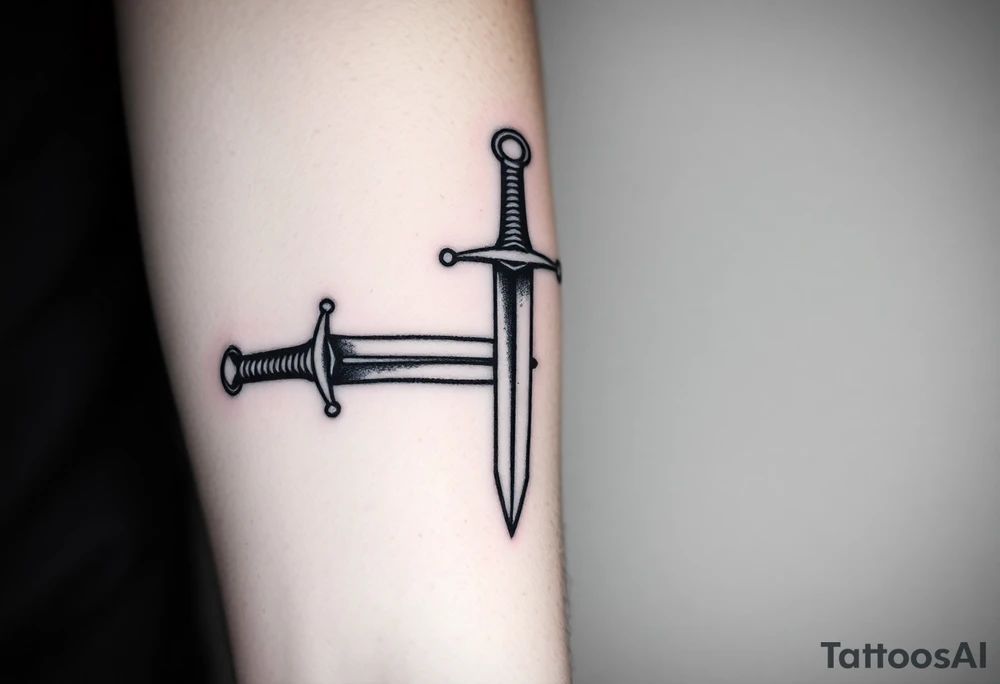 Give me a tattoo based on proverbs 27:17 about iron sharpening iron for me and the guys to get together probably two swords in it want a cross on the handle too I only want two swords at most no more than that and any biblical reference in it would be great tattoo idea