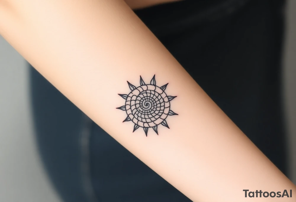 Fibonacci spiral shell sun tattoo idea