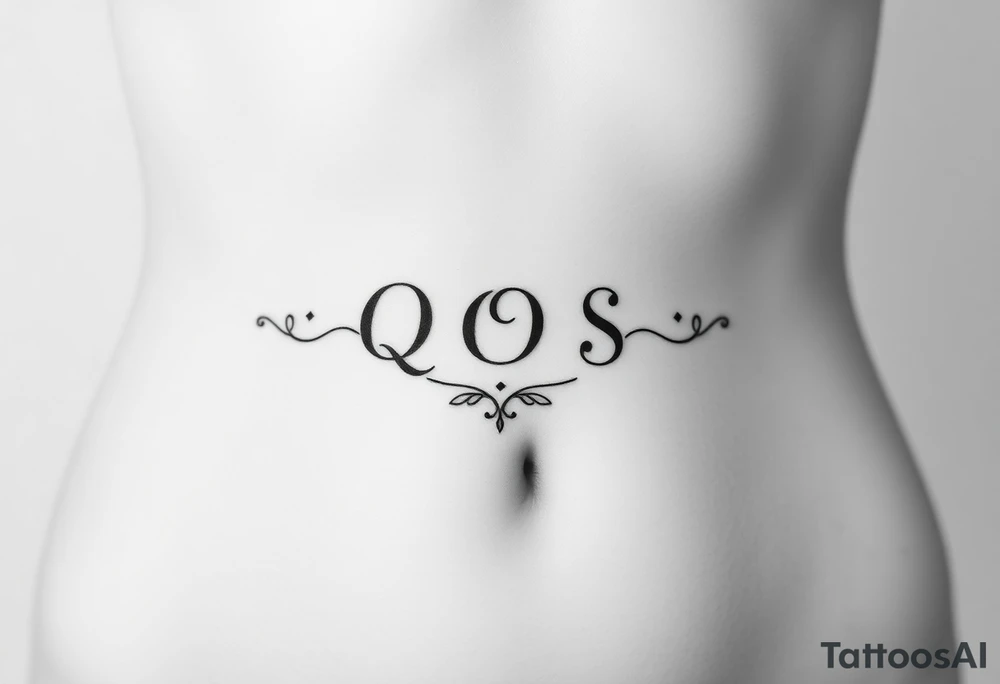 text reading "QOS" across a womb tattoo tattoo idea