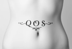 text reading "QOS" across a womb tattoo tattoo idea